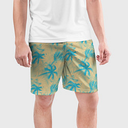 Шорты спортивные мужские Palm light blue beige, цвет: 3D-принт — фото 2