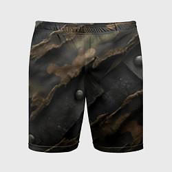 Шорты спортивные мужские Камуфляжная ткань на металле, цвет: 3D-принт