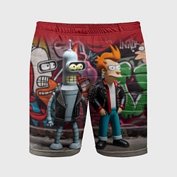 Шорты спортивные мужские Bender bending robot and Fry - ai art graffiti, цвет: 3D-принт