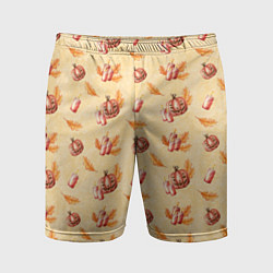 Шорты спортивные мужские Хеллоуин с тыквой и листьями, цвет: 3D-принт