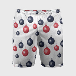 Мужские спортивные шорты Синие и красные новогодние шары со снежинками