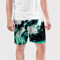 Шорты спортивные мужские Чёрно-зелёный абстракция волна, цвет: 3D-принт — фото 2