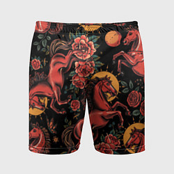Мужские спортивные шорты Красная лошадь с розами