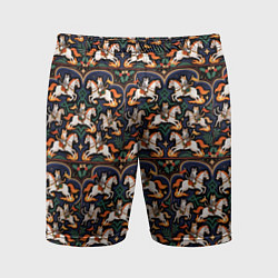 Мужские спортивные шорты Новогодние коты всадники на лошади