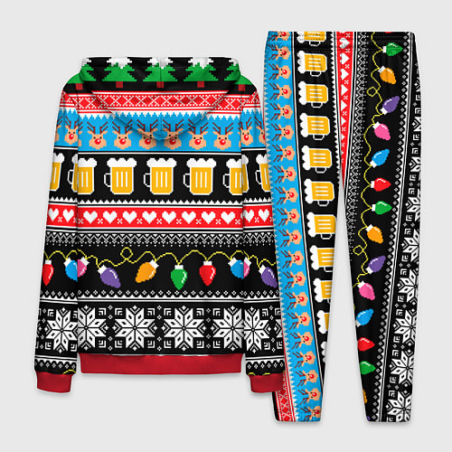 Мужской костюм Новогодний пивной узор / 3D-Красный – фото 2