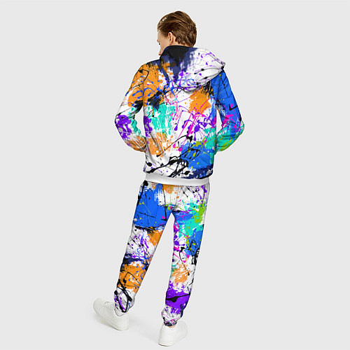 Мужской костюм Брызги и мазки разноцветных красок на белом фоне / 3D-Белый – фото 4