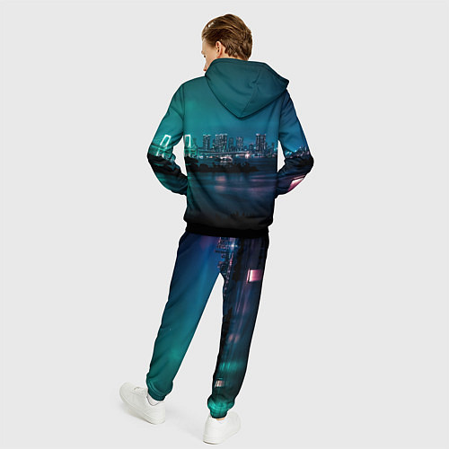 Мужской костюм Неоновый город с рекой - Светло-зелёный / 3D-Черный – фото 4