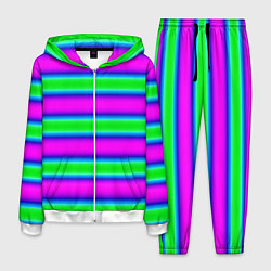 Мужской костюм Зеленый и фиолетовые яркие неоновые полосы striped