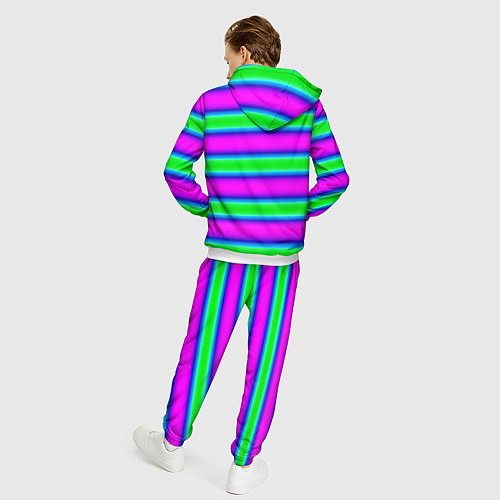 Мужской костюм Зеленый и фиолетовые яркие неоновые полосы striped / 3D-Белый – фото 4