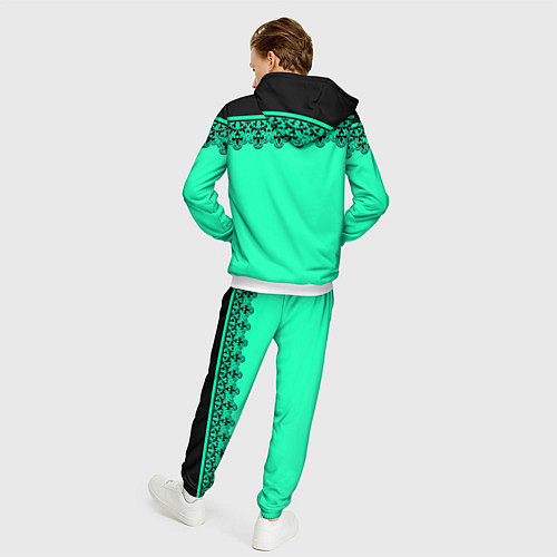 Мужской костюм Черные кружева на ярком неоновом зеленом фоне lace / 3D-Белый – фото 4