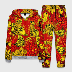 Мужской костюм Хохломская Роспись Две Птици На Красном Фоне