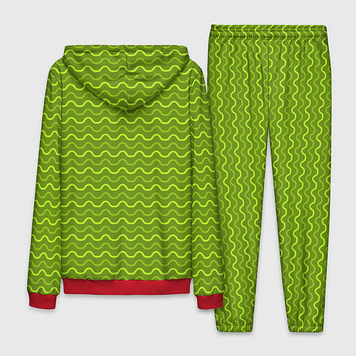 Мужской костюм Зеленые светлые и темные волнистые полосы / 3D-Красный – фото 2