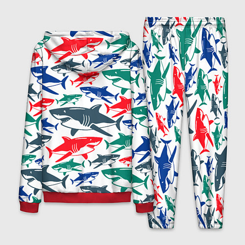 Мужской костюм Стая разноцветных акул - паттерн / 3D-Красный – фото 2