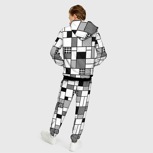 Мужской костюм Черно белый геометрический скандинавский узор / 3D-Черный – фото 4