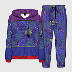 Мужской костюм Combined burgundy-blue pattern with patchwork