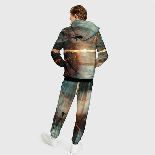 Мужской костюм Светло-синий абстрактный фон и брызки красок / 3D-Черный – фото 4