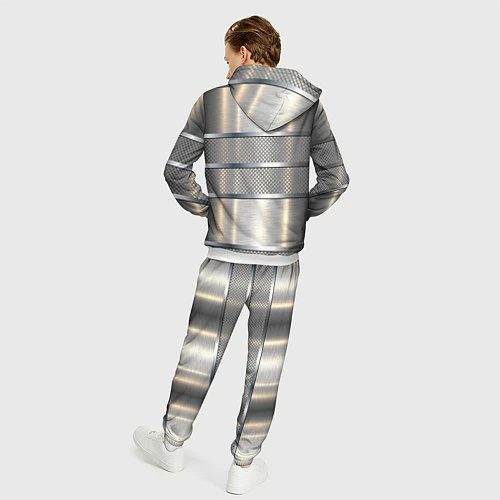 Мужской костюм Металлические полосы - текстура алюминия / 3D-Белый – фото 4