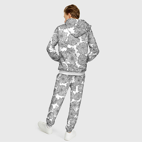 Мужской костюм Цветы хризантемы: линейный рисунок / 3D-Белый – фото 4