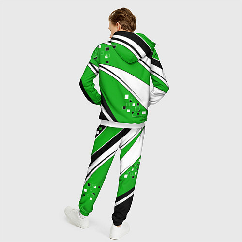 Мужской костюм Абстрактный узор черно зеленый с белым / 3D-Белый – фото 4