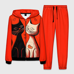 Костюм мужской Влюблённые кошки на красном фоне, цвет: 3D-черный