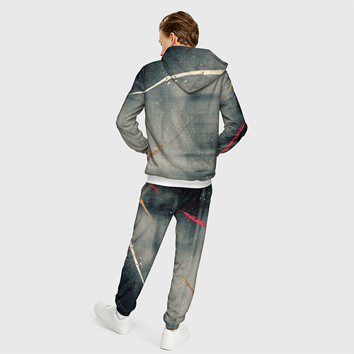 Мужской костюм Серый туман и красные, оранжевые, белые мазки крас / 3D-Белый – фото 4