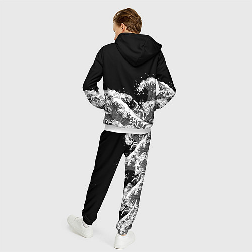 Мужской костюм Японские волны на темном фоне / 3D-Белый – фото 4