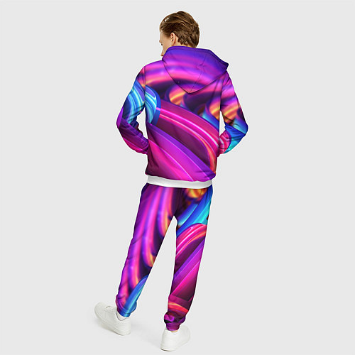 Мужской костюм Неоновые абстрактные волны / 3D-Белый – фото 4