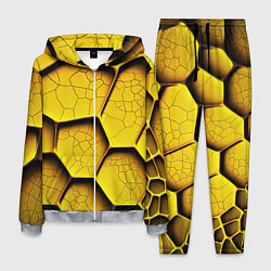 Костюм мужской Желтые шестиугольники с трещинами - объемная текст, цвет: 3D-меланж