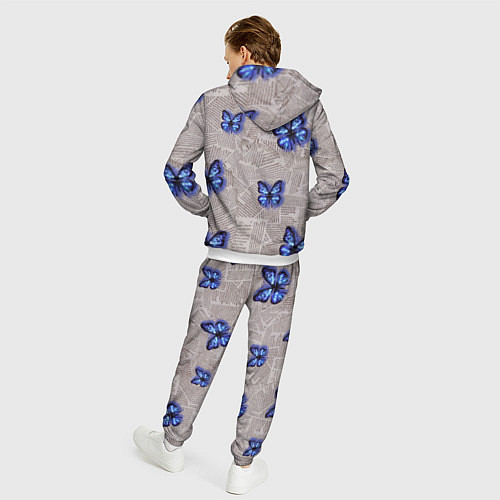 Мужской костюм Газетные обрывки и синие бабочки / 3D-Белый – фото 4