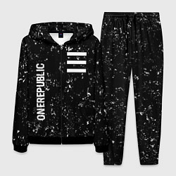 Мужской костюм OneRepublic glitch на темном фоне: надпись, символ