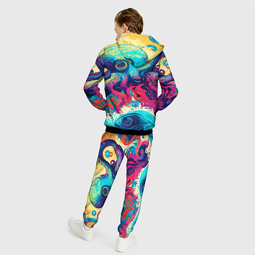 Мужской костюм Разноцветный осьминог на волнах красок / 3D-Черный – фото 4