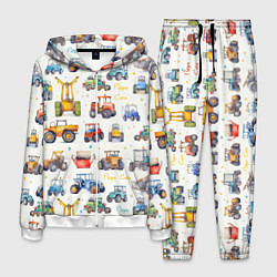 Костюм мужской Акварельные тракторы - детский паттерн, цвет: 3D-белый