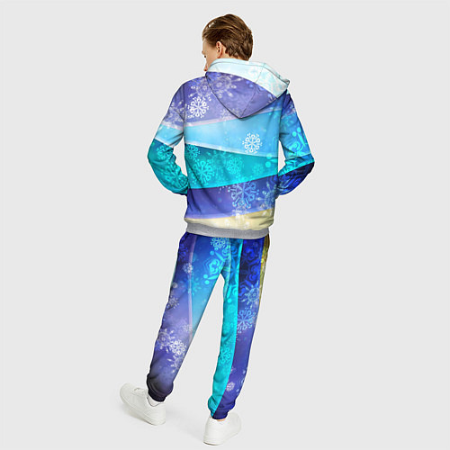 Мужской костюм Абстрактный синий волнистый фон со снежинками / 3D-Меланж – фото 4
