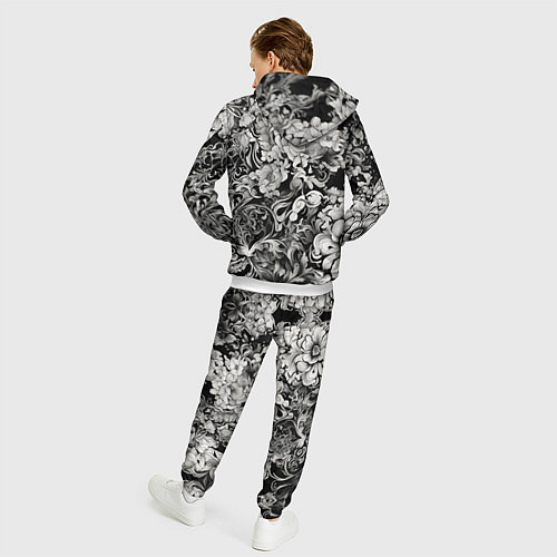 Мужской костюм Чёрно белый цветочны узор / 3D-Белый – фото 4