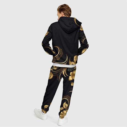 Мужской костюм Золотистые объемные листья и узоры / 3D-Белый – фото 4