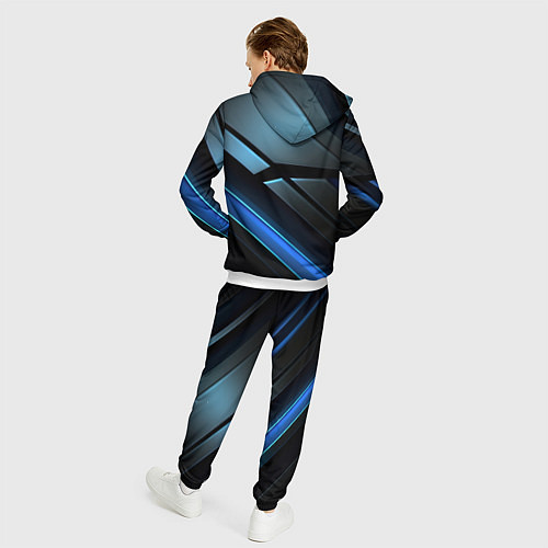Мужской костюм Черная абстракция с синим неоновым ярким свечением / 3D-Белый – фото 4