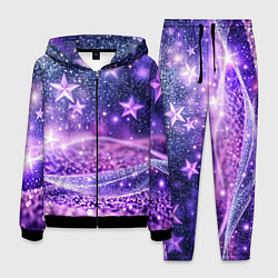 Костюм мужской Абстрактные звезды в фиолетовых искрах, цвет: 3D-черный