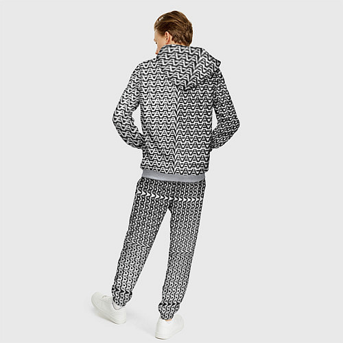 Мужской костюм Чёрно-белые волнистые линии / 3D-Меланж – фото 4