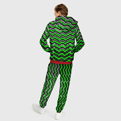 Мужской костюм Белые и зелёные полосы на чёрном фоне / 3D-Красный – фото 4
