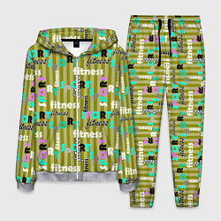 Мужской костюм Спорт и фитнес оливковый полосатый узор с текстом