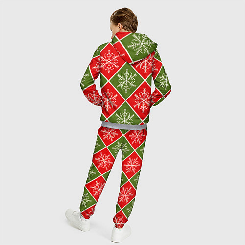 Мужской костюм Рождественский паттерн со снежинками в ромбах / 3D-Меланж – фото 4