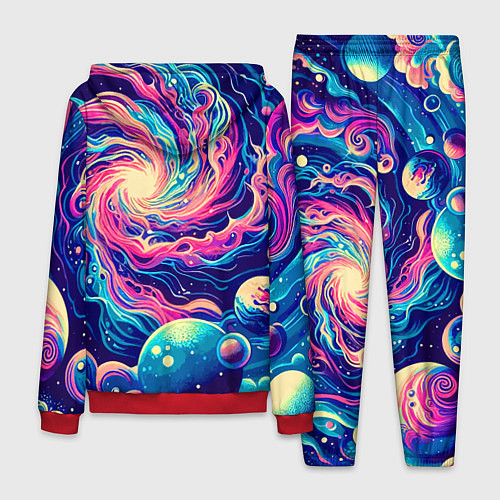 Мужской костюм Разноцветный бескрайний космос - нейросеть / 3D-Красный – фото 2