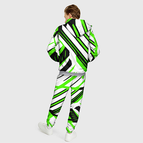 Мужской костюм Чёрно-зелёные полосы на белом фоне / 3D-Меланж – фото 4