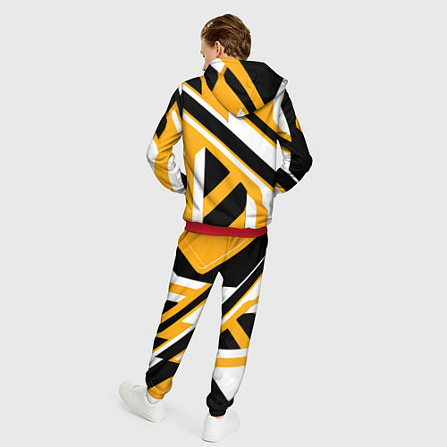 Мужской костюм Чёрно-белые полосы и фигуры на жёлтом фоне / 3D-Красный – фото 4