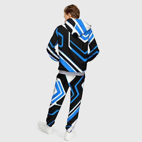 Мужской костюм Бело-синие линии на чёрном фоне / 3D-Меланж – фото 4