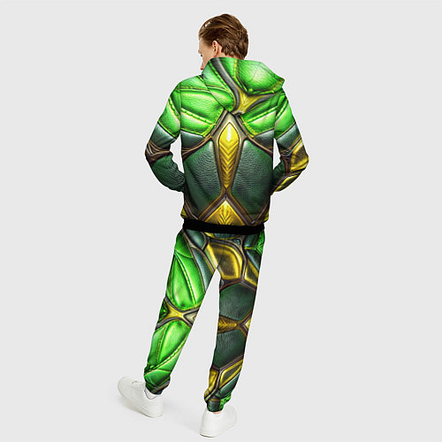 Мужской костюм Зеленый текстурный костюм из кожи / 3D-Черный – фото 4