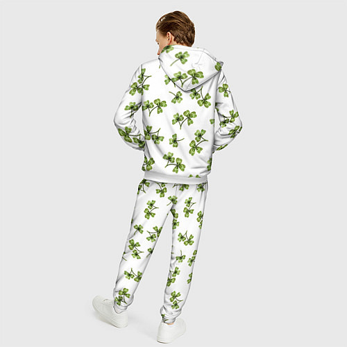 Мужской костюм Листочки клевера на белом фоне - паттерн / 3D-Белый – фото 4