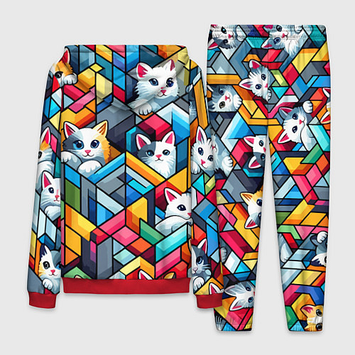 Мужской костюм Геометрический паттерн с котятами - нейросеть / 3D-Красный – фото 2