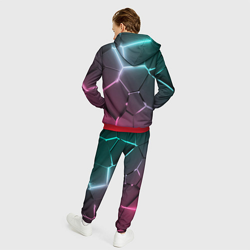 Мужской костюм Голубые и розовые неоновые плиты в разломе / 3D-Красный – фото 4