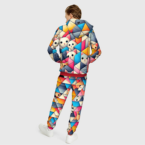 Мужской костюм Geometric pattern with kittens - ai art / 3D-Красный – фото 4